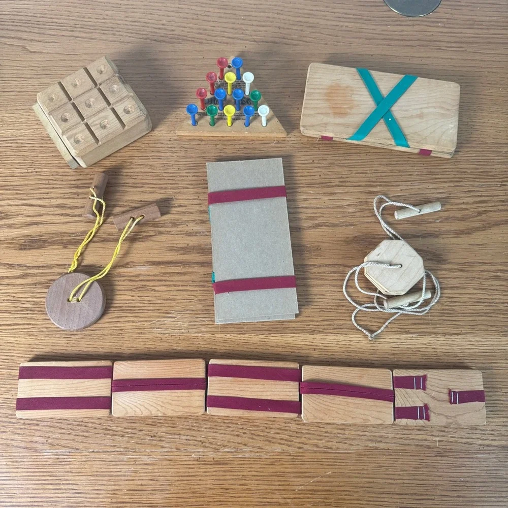 Vintage Wooden Toy Bundle Jacobs Ladder Magic Wallet Peg Game Tic‎ Tac Toe Lot
